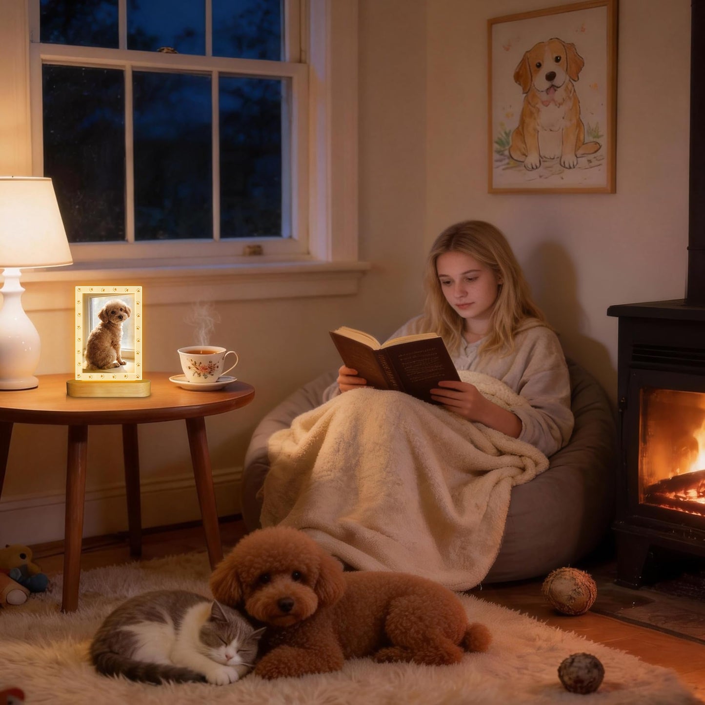 Dog Photo Frame with LED Night Light, Pet Memorial Gifts Light up Picture Frame Paw Prints Design, Personalized Sympathy Gift for Loss of Dog Cat Owner, Home Tabletop Decor for Pet Lovers (4x6 inchs)