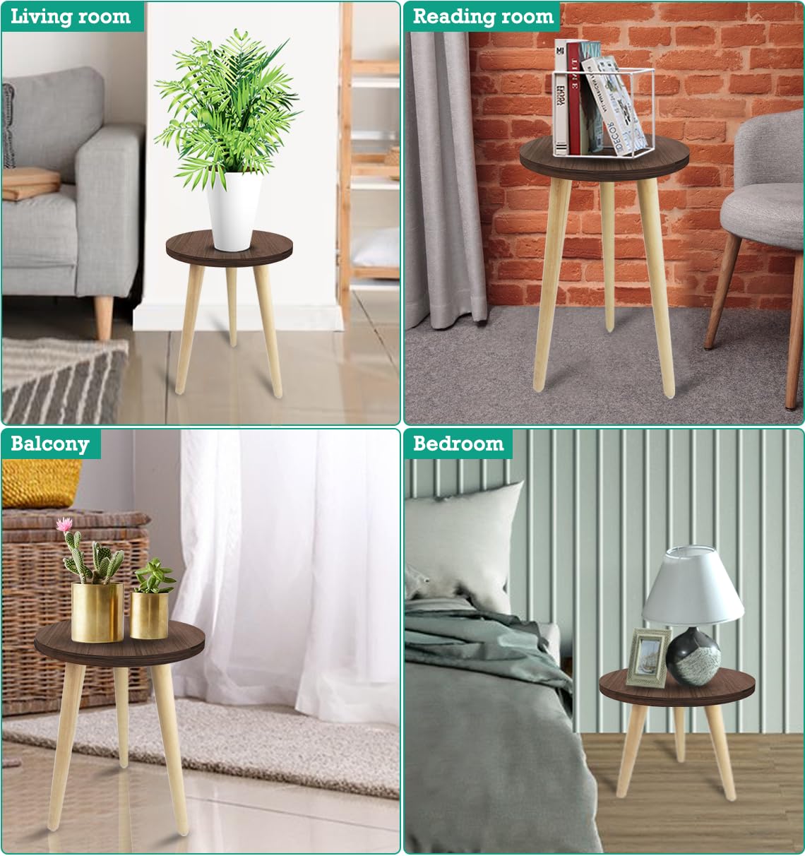 Tuohours 14IN Tall Plant Stand Holder for Indoor Planters, Mid Century Small Round Wood Table for Living Room Corner Floor