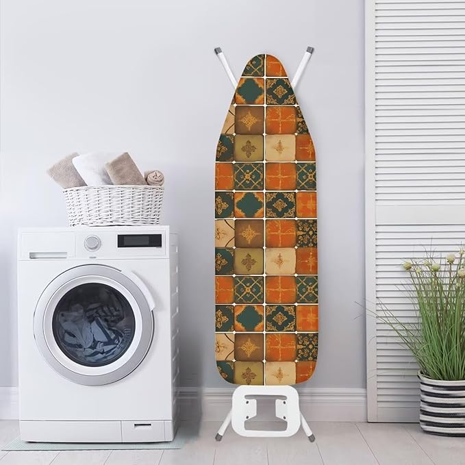 Moroccan Ceramic Tiles Steam Ironing Board Cover, Vintage Square Tile Standard