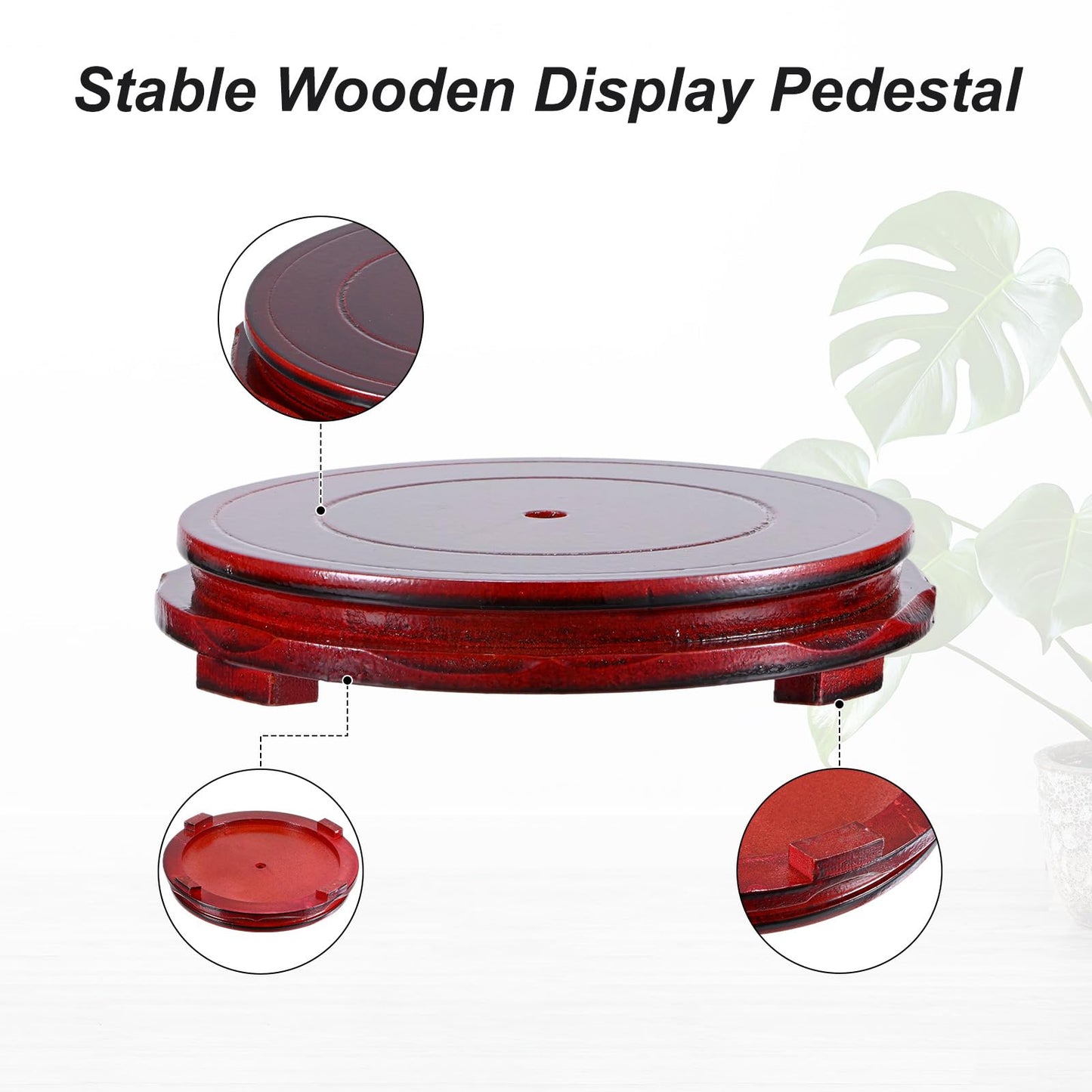 M METERXITY 2 Pack Display Stand, Brown Wooden Stands for Display, Stable Round Base Stand Decor for Fishbowl Planter [No Rotation, 8.27'' x 1.18'']