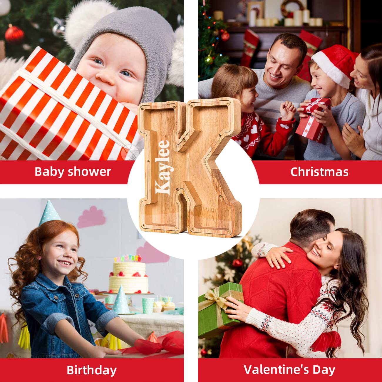 SummiDate Wooden Letter Money Box for Kids, Personalised Piggy Bank for Boys Girls Toddler, Alphabet A Money Banks| Coin Bank Birthday Gift for Kids|Children's Gift(Initial-A)