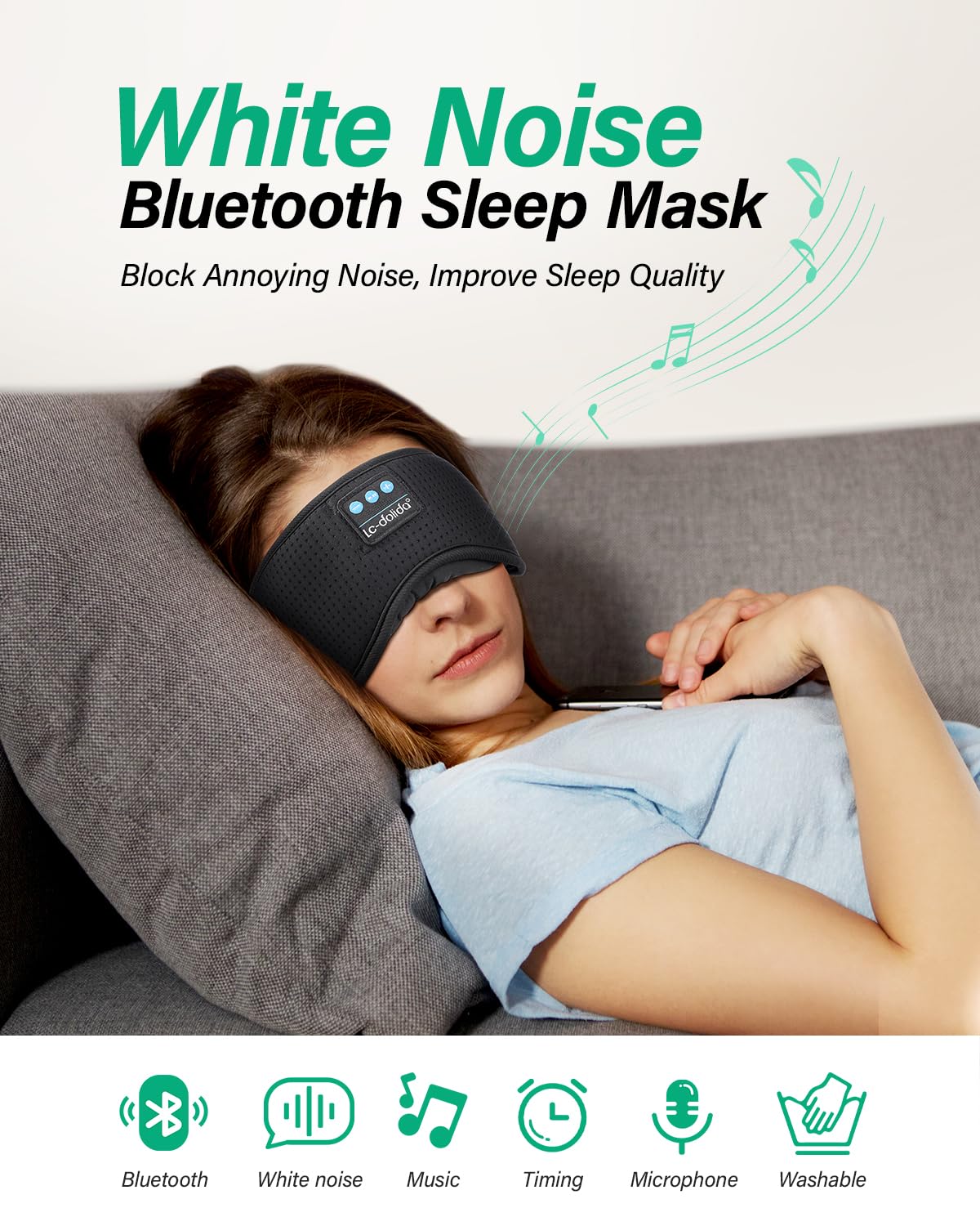 LC-dolida Sleep Headphones, White Noise Bluetooth Sleep Mask 3D Wireless Timing Eye Mask for Sleeping, Sleep Mask with Bluetooth Headphones for Side Sleepers Travel Yoga, Cool Gadgets for Men Women
