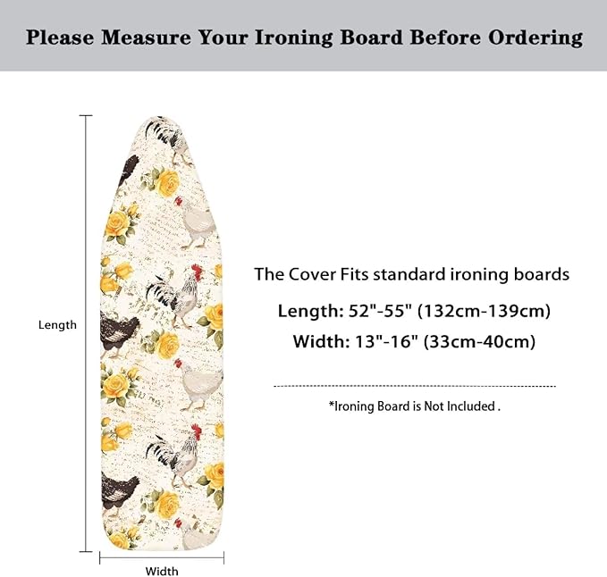 Sprowallow Rooster Rose Ironing Board Cover and Pad