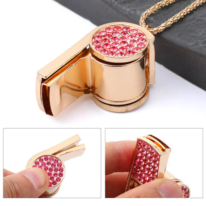 Zelphvt Metal Rhinestone Lanyard Whistle Gold Bling Whistle, Sparkling Crystal Rhinestone Whistle with Chain Lanyard for Coach, Referee, Basketball, Teachers