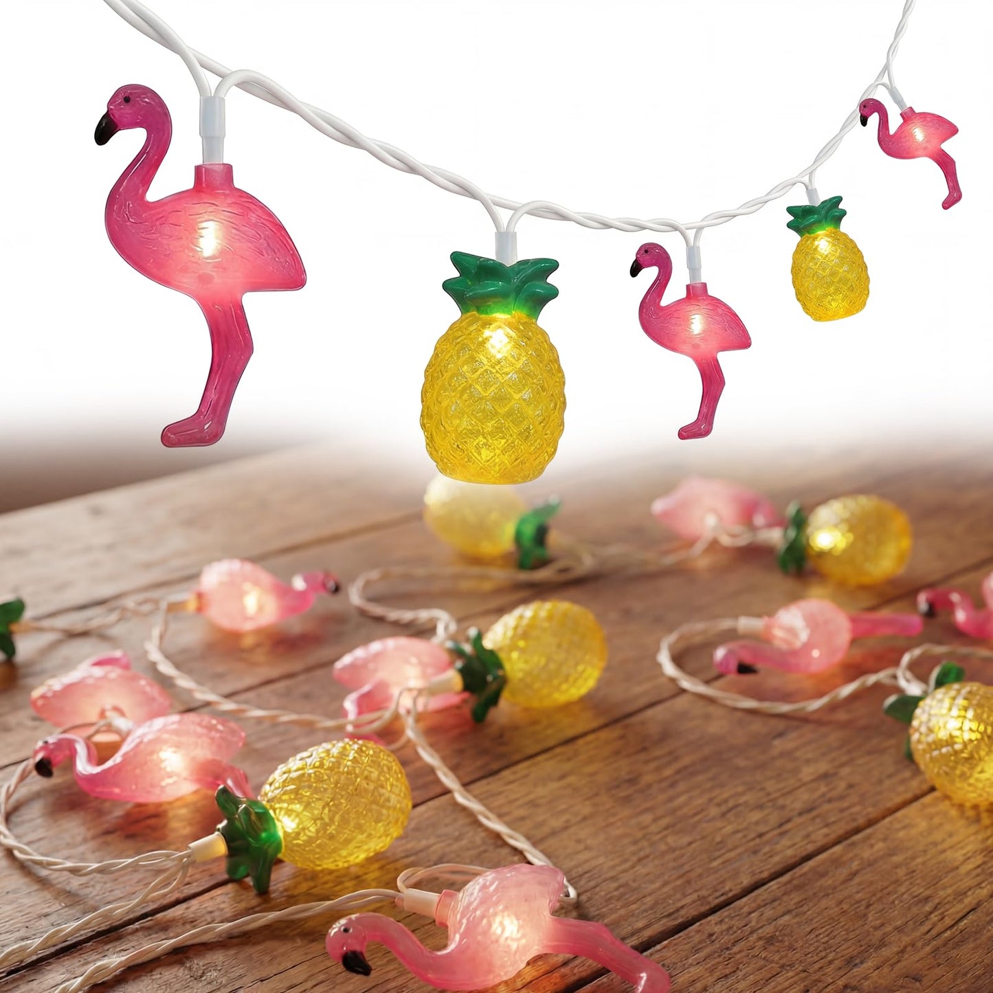 8.5FT Flamingo Pineapple Summer String Lights, Boho Tropical Tiki Summer Decorative String Lights with 10 LED Bulbs, Connectable Outdoor Indoor Decor for Hawaiian Luau, Pool Party, Patio, Beach