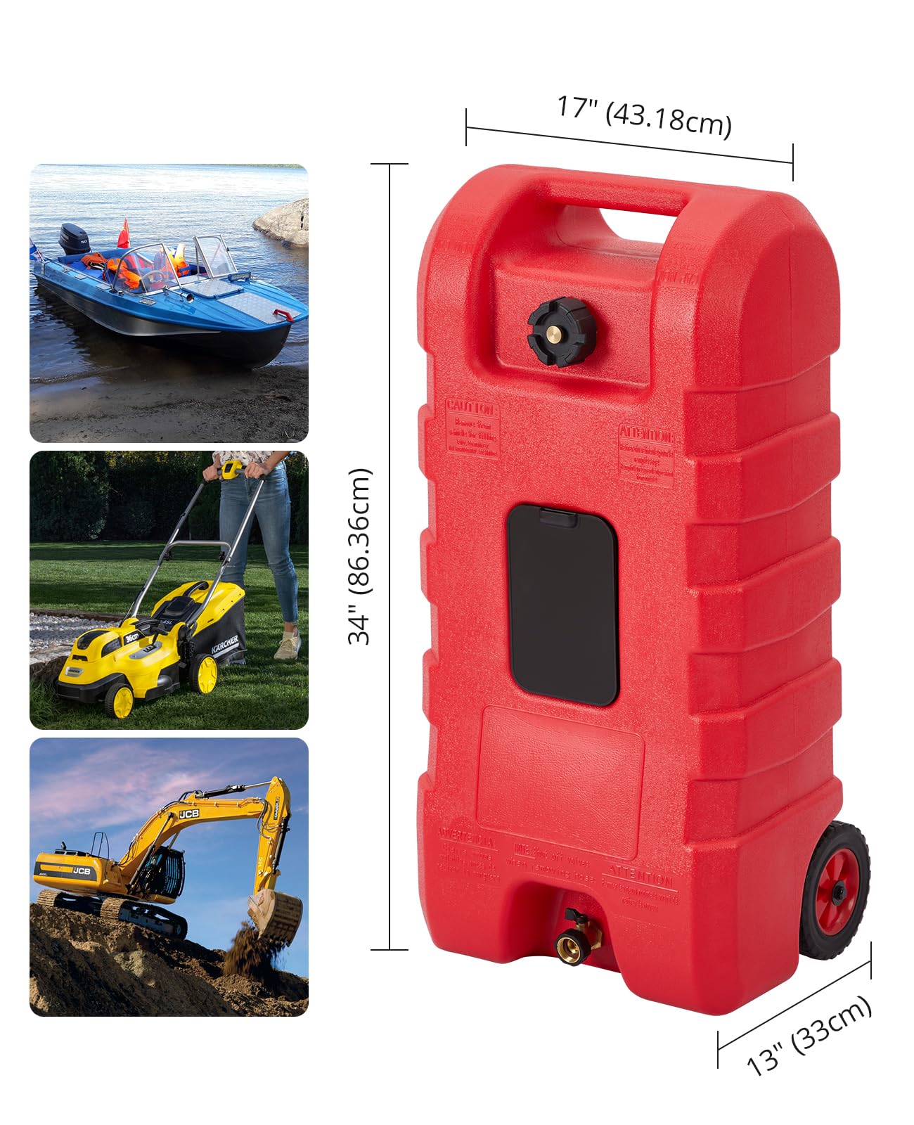15 Gallon Portable Fuel Caddy with Manual Transfer Pump – Heavy-Duty Gas Storage Toolbox – 10FT Hose – Leak-Proof, Mobile Gas & Heavy-duty Tank for Cars, Lawn Mowers, Boats, ATVs – Red