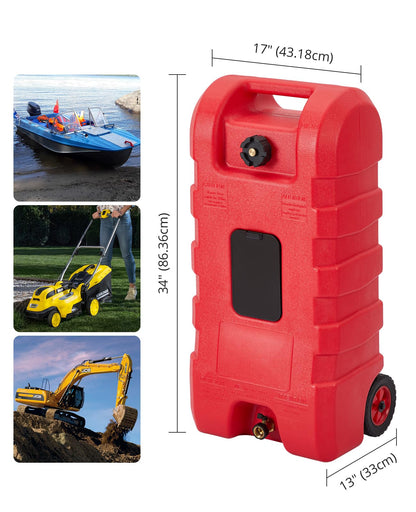 15 Gallon Portable Fuel Caddy with Manual Transfer Pump – Heavy-Duty Gas Storage Toolbox – 10FT Hose – Leak-Proof, Mobile Gas & Heavy-duty Tank for Cars, Lawn Mowers, Boats, ATVs – Red