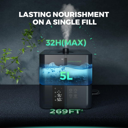 MARS HYDRO Plant Humidifier 5L,with Adjustable Humidity,Timer Function,Ultrasonic Precise and Silent Operation,No-Leak Seal for Grow Tent,Indoor Planting,Greenhouse,Bedroom