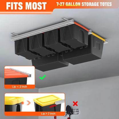 TORACK Garage Ceiling Bin Storage Rack, Overhead Tote Storage Rail System Heavy Duty Adjustable Tote Slide Rails Garage Bins Storage System(White, Bins are not included)