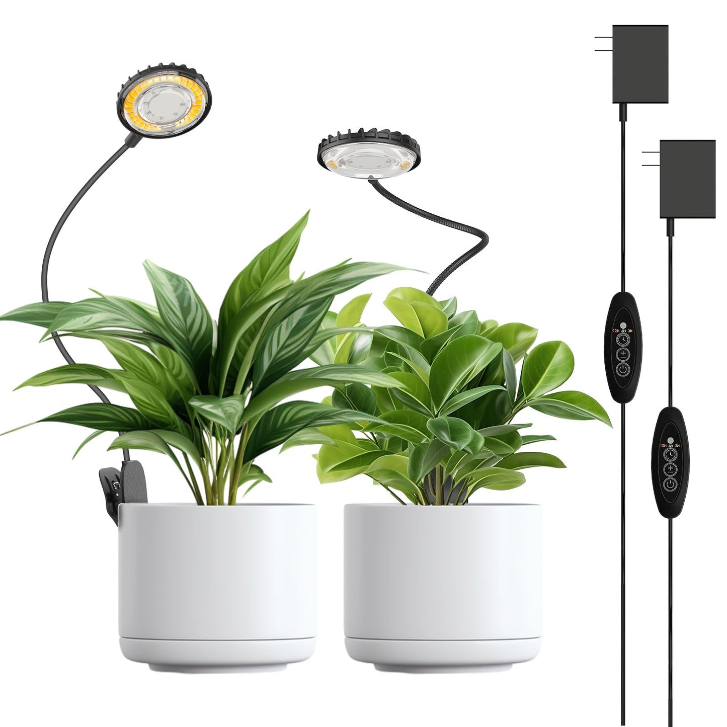SGLEDs Grow Lights Indoor, Clip On Plant Lights for Indoor Growing, Full Spectrum LED Plant Grow Lamp, Auto Timing 4/8/12Hrs, 12W 4000K Pot Plant Growing Lamps with 4 Levels Dimmable Black, 2 Pack