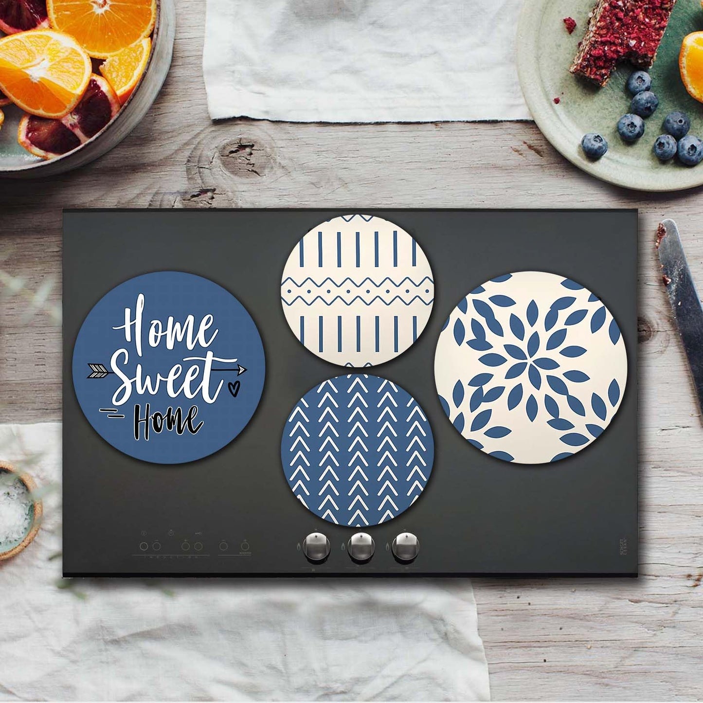 Home Sweet Home Electric Stove Burner Covers Modern Round Metal Stove Burner Covers,Set of 4,Beautiful Burner Covers,Light Blue Stove Top Covers Electric Stove Cooktop Decorative Kitchen Decor
