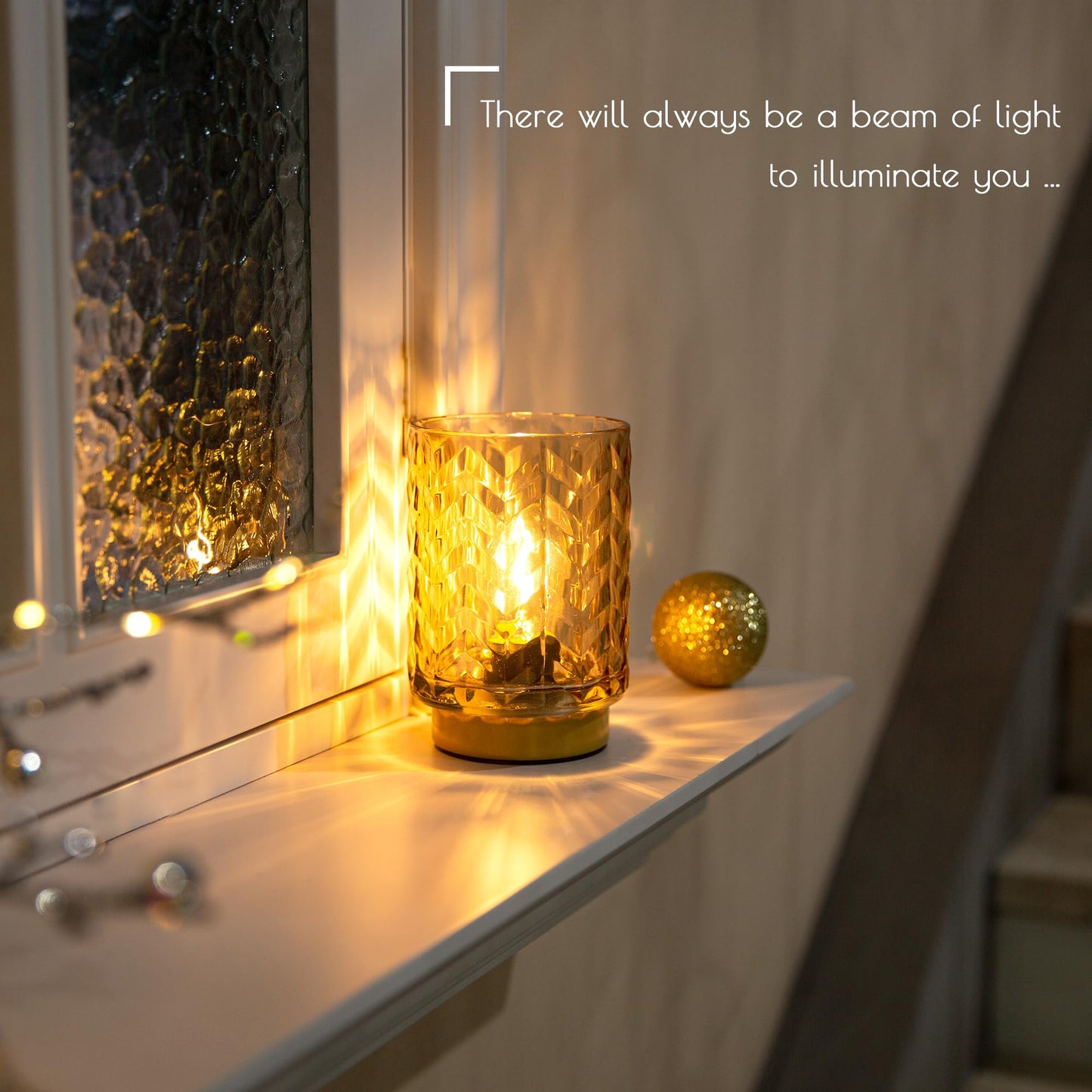 LUSHARBOR Battery Operated Lamp with Timer, Small Decorative Table Lamp Ambient, Glass Cordless Lamps Bedside Battery Powered Lamp for Bookshelf, Entryway Wave Design-Amber