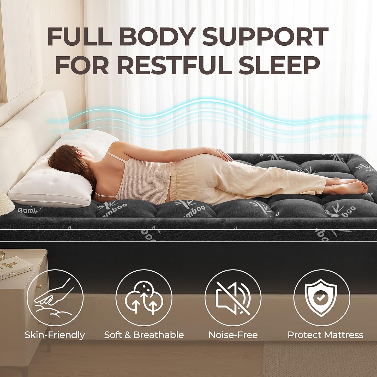 KELTARO Mattress Topper Full Size,Viscose Made from Bamboo Extra Thick Mattress Pad 8-21" Deep Pocket Soft Down Alternative Fill Mattress Protector Pillow Top Mattress Cover(54x75 Inches) Dark Gray