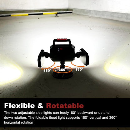 SYLSTAR Rechargeable Work Light, 25W 2700LM COB LED Magnetic Light with USB Power Bank Function, Rotatable Portable Flood for Construction Site, Garage, Workshop, Car Repairing, Black, (ST2700)