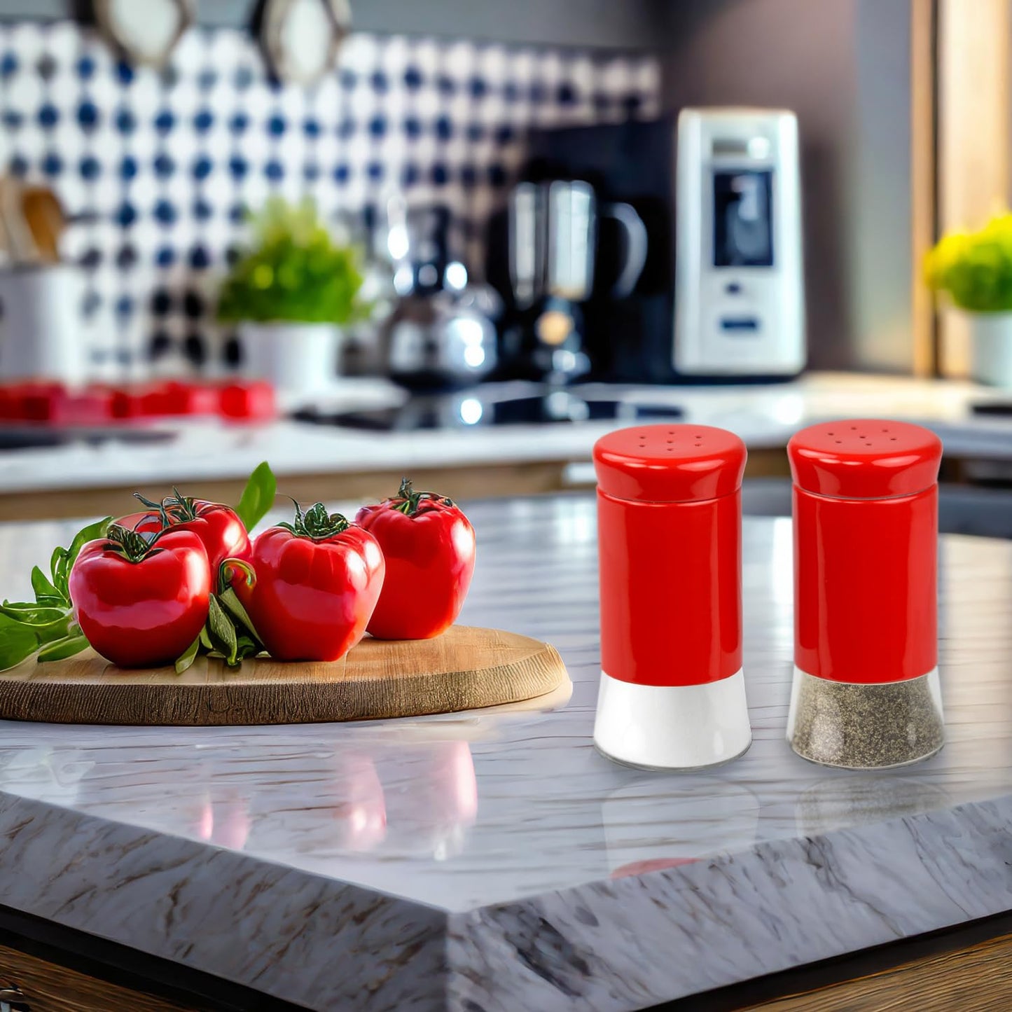 Retro-Styled Stainless Steel Salt and Pepper Shakers (Red), By Home Basics | 2 Piece Shakers for Salt, Pepper, Cumin, Cinnamon, Paprika, and More | With See-Through Glass Bases