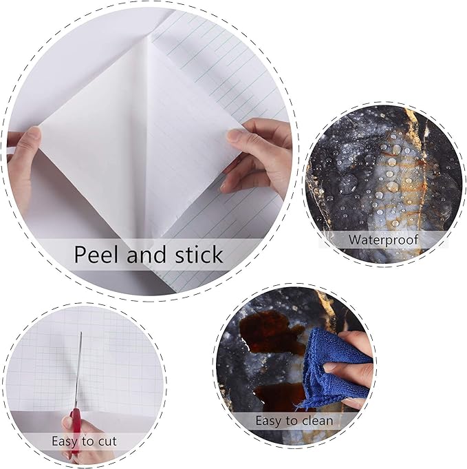 Black Marble Contact Paper Waterproof Removable Peel and Stick Wallpaper Film