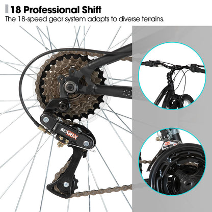 HH HILAND Full Suspension Mens Mountain Bike, 18 Speed, 26 Inch Wheel, Dual V Brake Bike for Men Womens Adult Bicycle
