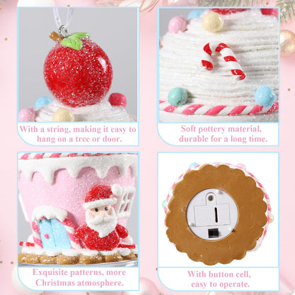 Christmas Pastel Gingerbread House Ornaments Decorations,3pcs Soft Clay Pastel Pink Blue Green Small Candy House With Light Christmas Ornaments for Christmas Tree Hanging Pendants Xmas Tree Decoration
