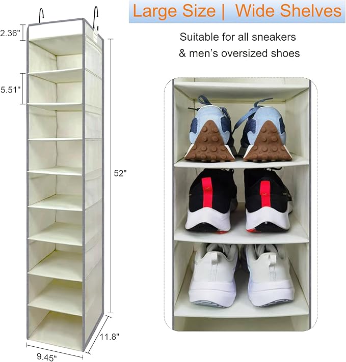 2 Pack Large-Sized Hanging Shoe Organizer 10-Shelf, Sturdy Hanging Closet