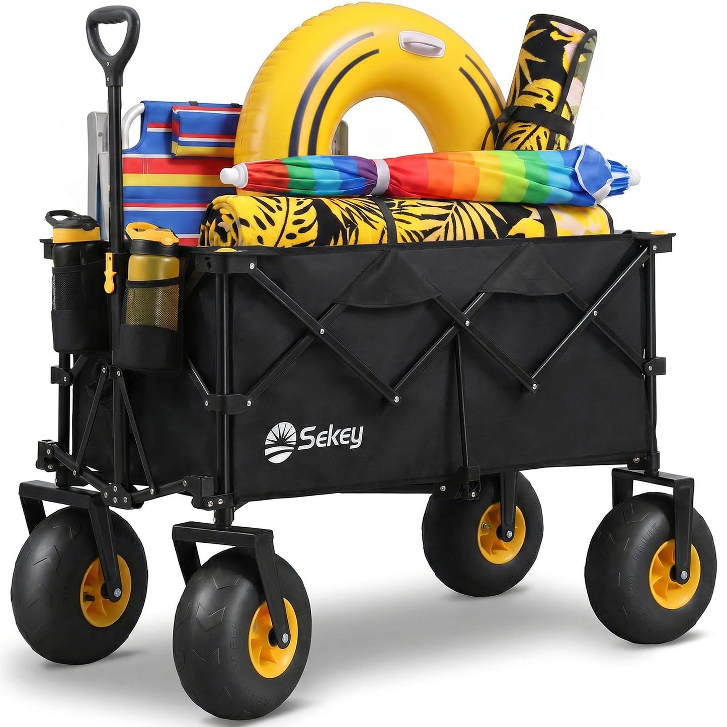 Sekey Heavy Duty Beach Wagon with 9" Big Sand-Proof Wheels – 600lb Capacity, 200L Oversized Foldable Cart | Adjustable Handle & All-Terrain Tires for Sand, Camping, Groceries