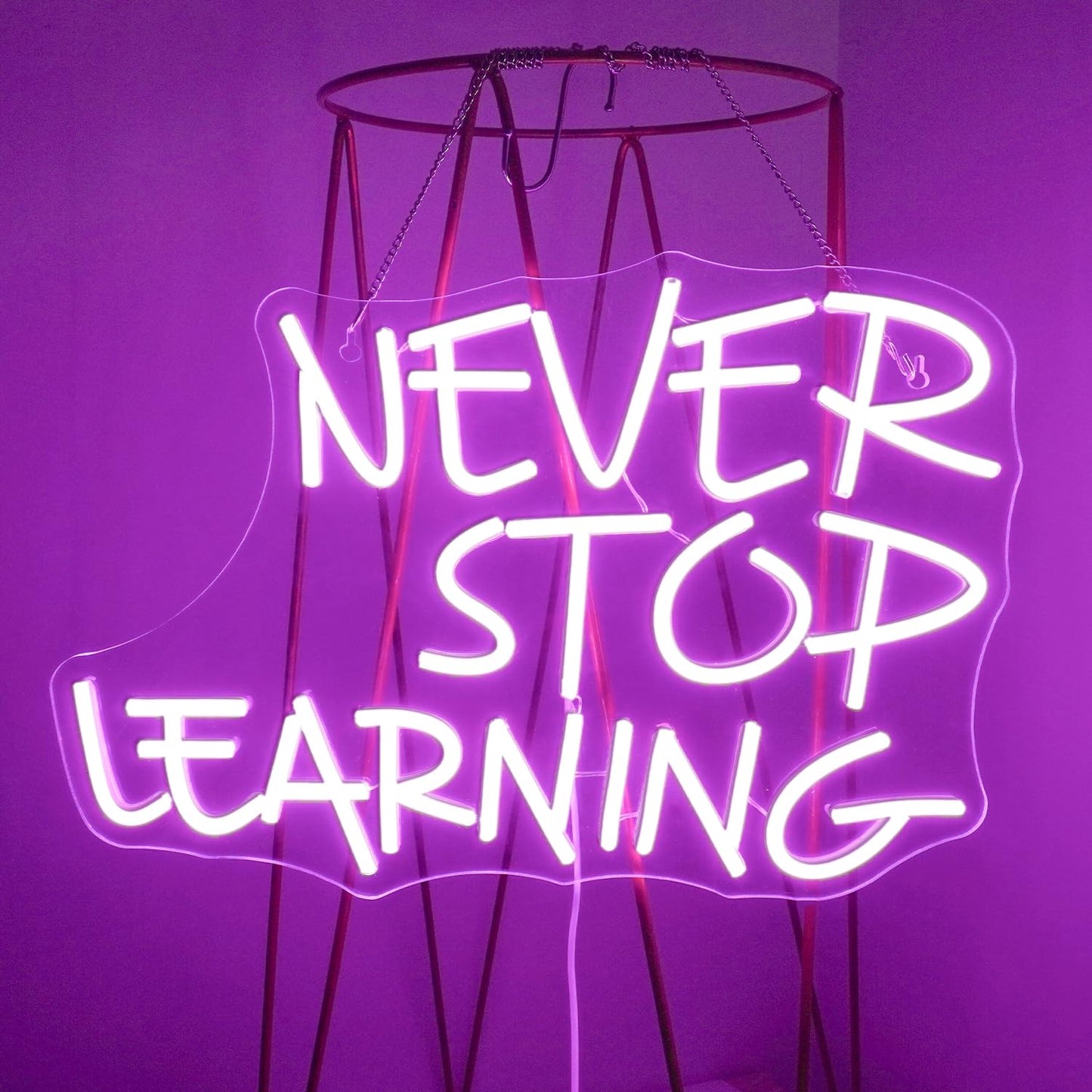 Looklight Never Stop Learning Neon Sign,Purple LED Wall Neon Light,Letters Neon Light Sign for Wall Decor,USB Light Up Signs for Home Offices,Study Rooms,Classrooms,Libraries,Creative Workspaces