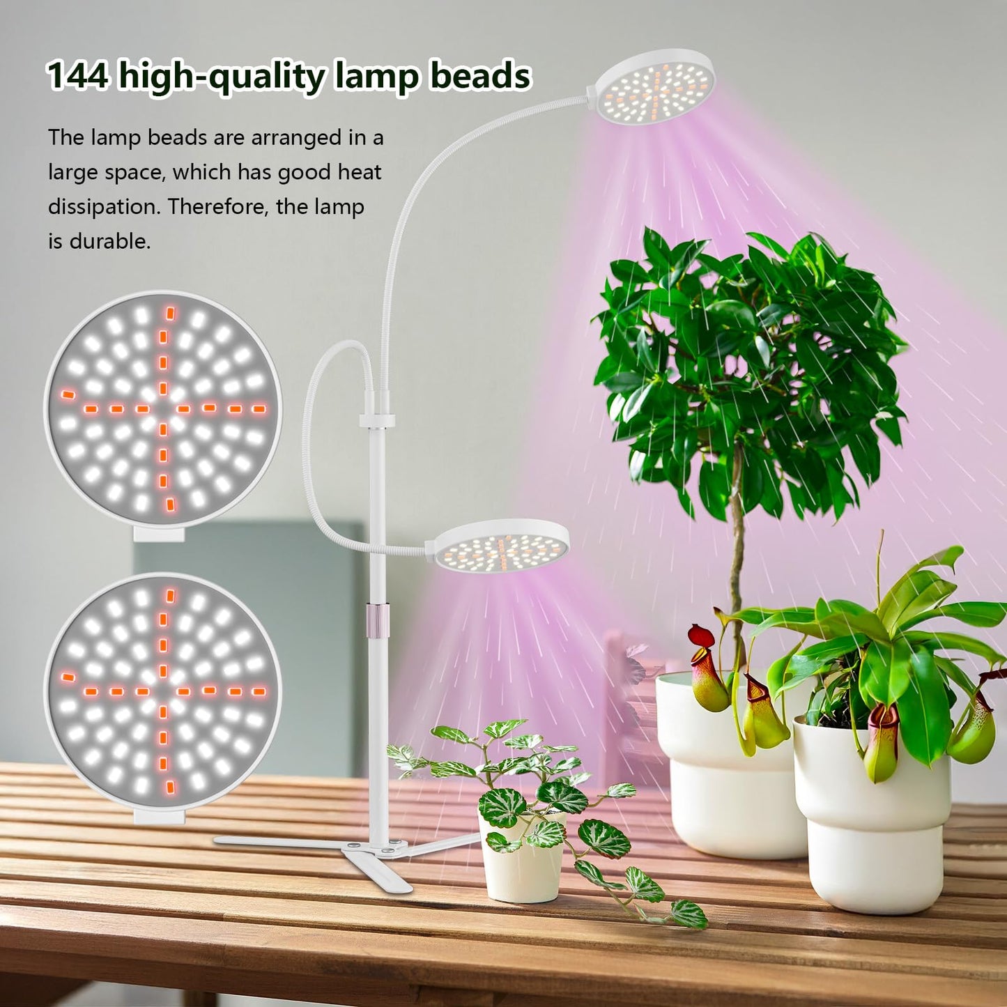 BeModel Super-Energy Tabletop LED Grow Lights 9.8"-32"Height Adjustable for Indoor Small/Medium Plants 6000K Full Spectrum with 3 Dimmable Model, Auto On Off Timing 3 9 12Hrs, 5 Brightness(Puck White)
