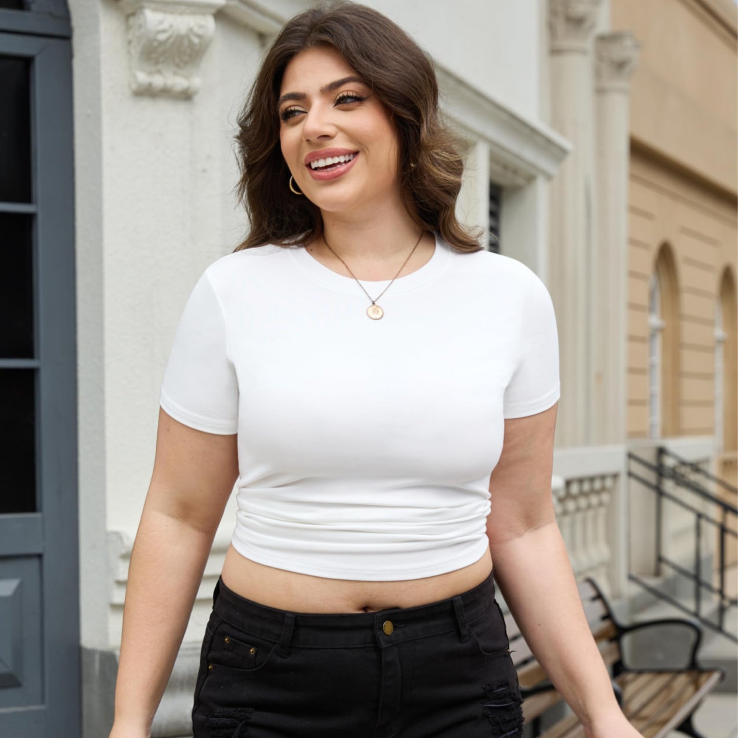 TYCTOS 5 Pack Crew Neck T Shirts for Women Daily Casual Womens Fitted Tshirt Basic Tops for Women Stretchy Womens Tees 5 Pack: Dark Blue&Olive Green&Black&White&Nude Large