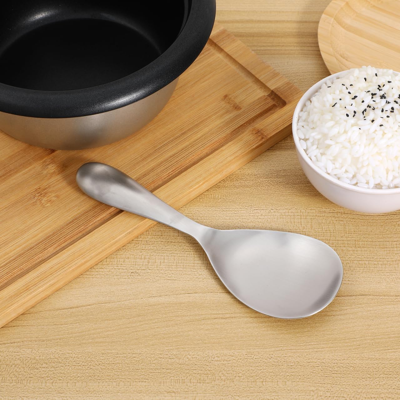 Cabilock Stainless Steel Rice Spoon, 7.87In Non-Stick Rice Serving Paddle Scratch-Resistant for Home Kitchen and Restaurant