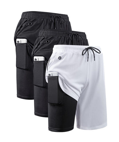 JWJ Mens 2 in 1 Running Shorts Quick Dry Gym Athletic Workout Clothes with Side Pockets