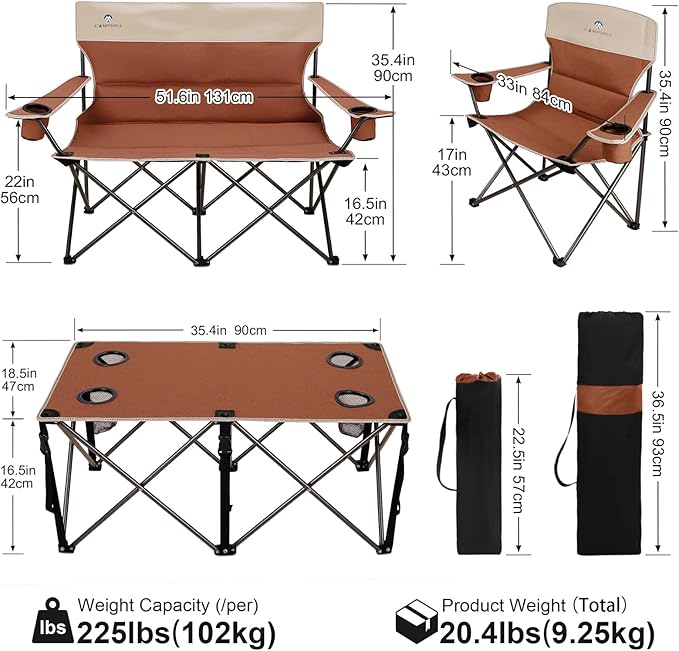 Camping Chair Set of 3, Outdoor Folding Camping Chairs