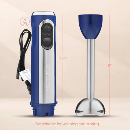 Powerful Immersion Blender, Electric Hand Blender 500 Watt with Turbo Mode, Detachable Base. Handheld Kitchen Gadget Blender Stick for Soup, Smoothie, Puree, Baby Food, 304 Stainless Steel Blades