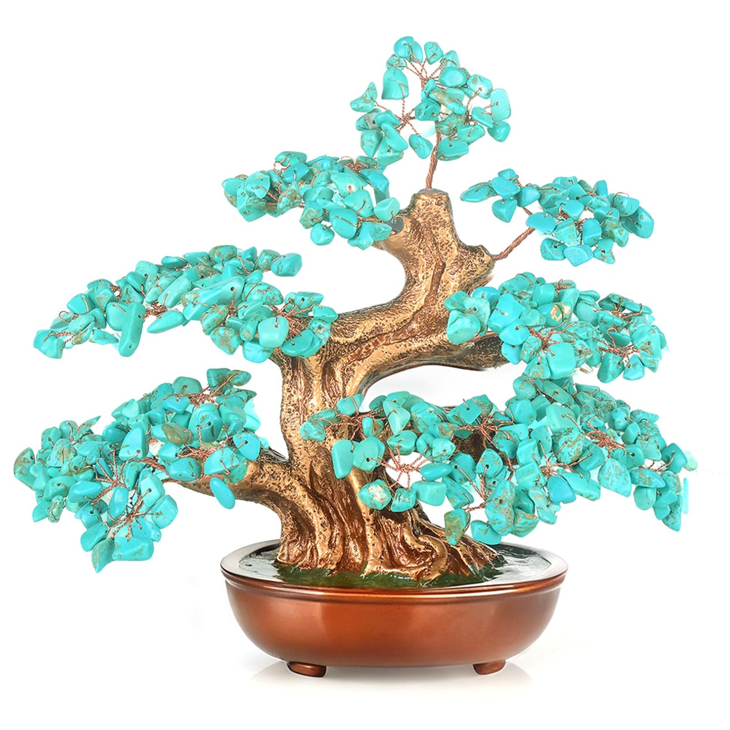 MASGEMES Howlite Turquoise (360 Large Beads) Crystal Tree Bonsai – Throat Chakra Healing Tree of Life, Feng Shui Positive Energy Decor for Home Office & Meditation Spaces 8''