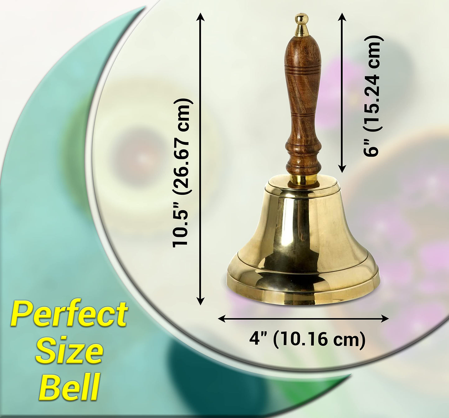 ARSUK Handbell for Adults (4 Inch) - Large School Bell with Wooden Handle - Solid Brass Call Bell for Elderly at Home, Wedding, Office, Dinner, Meditation, and Service