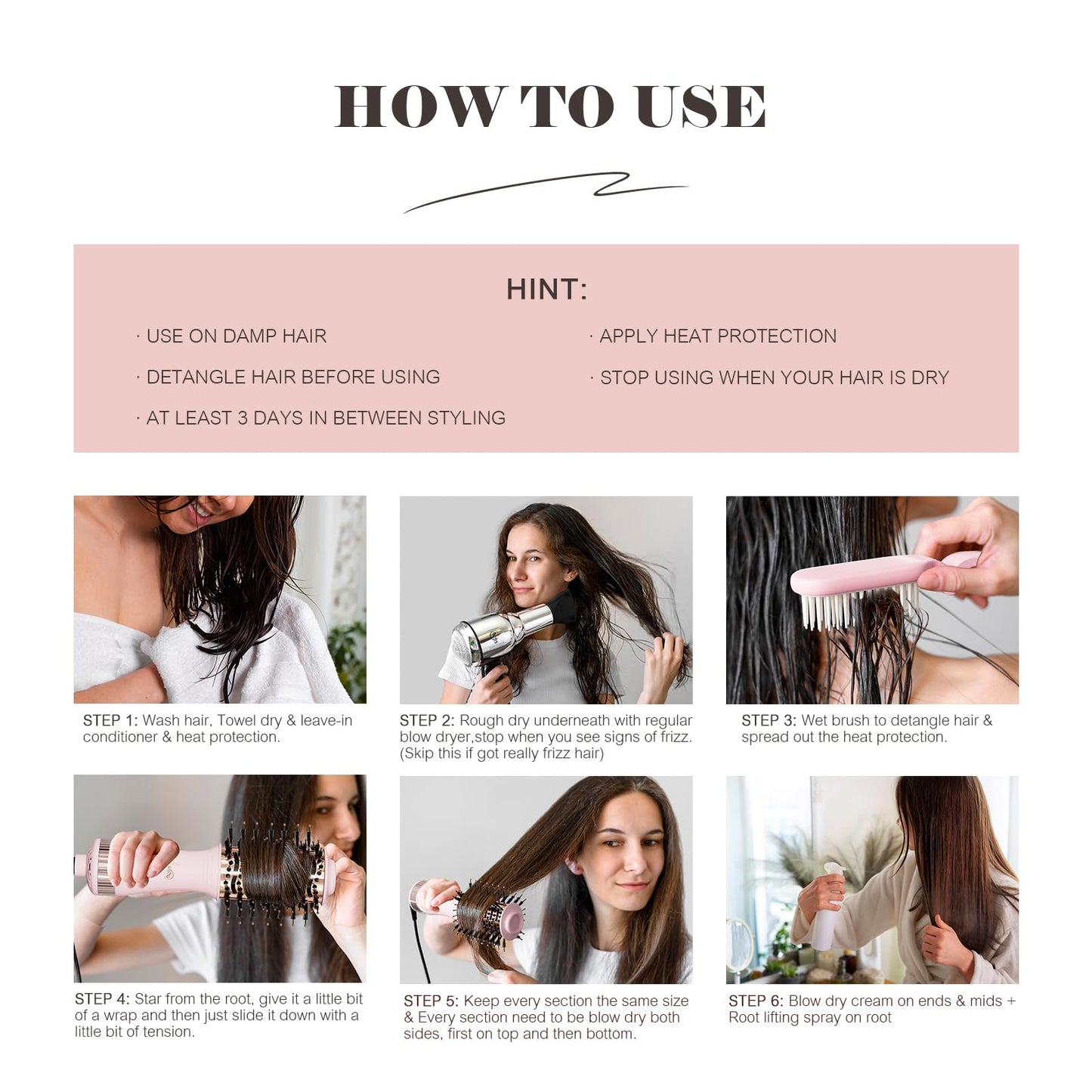 110-240V Travel Brush Hair Dryer, Small Hair Straightener Brush with European Plug Adapter for International Travel, 4 in 1 Hot Air Styler & Dryer for Drying Straightening Curling Volumizing