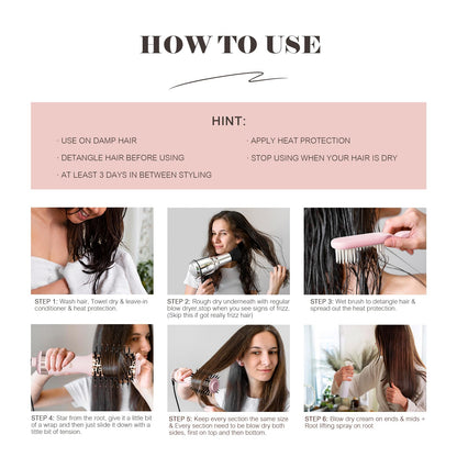 110-240V Travel Brush Hair Dryer, Small Hair Straightener Brush with European Plug Adapter for International Travel, 4 in 1 Hot Air Styler & Dryer for Drying Straightening Curling Volumizing