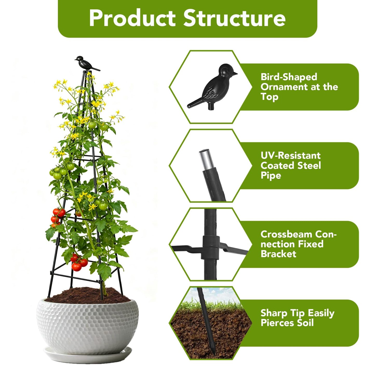 2 Pack Garden Trellis for Climbing Plants Outdoors, 70inch Tower Obelisk Trellis for Potted Climbing Plants, Plant Support for Potted Flowers, Roses, Tomatoes, Cucumbers & Vegetables