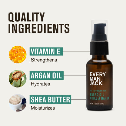 Every Man Jack Men's Beard Oil - Aged Bourbon Fragrance - Deeply Moisturizes and Softens Your Beard and Adds a Natural Shine - Naturally Derived with Shea Butter and Argan Oil - 1 fl oz