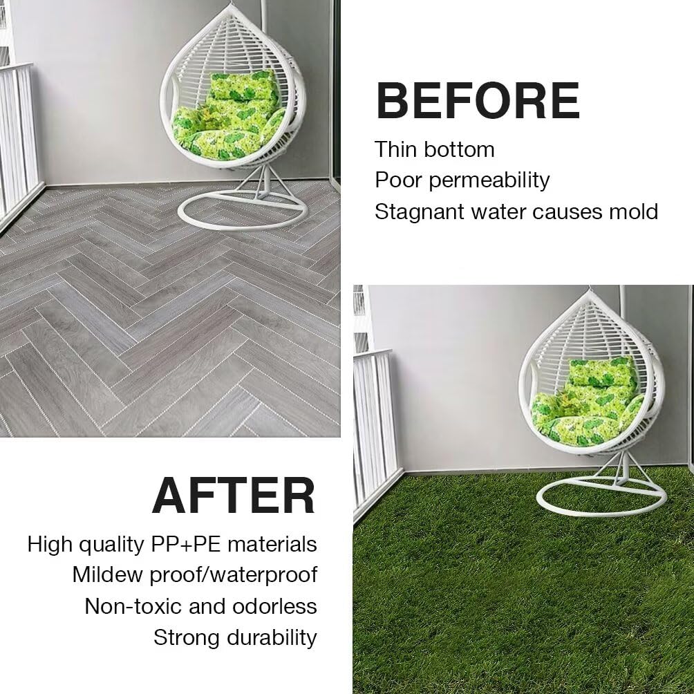 XLX TURF Interlocking Artifical Grass Tiles 18 PCS - 12"x12" Fake Grass Square for Dog Potty Kennel - Indoor Outdoor Turf Self-draining Deck Flooring Decor Balcony Patio - U Shape Buckle System
