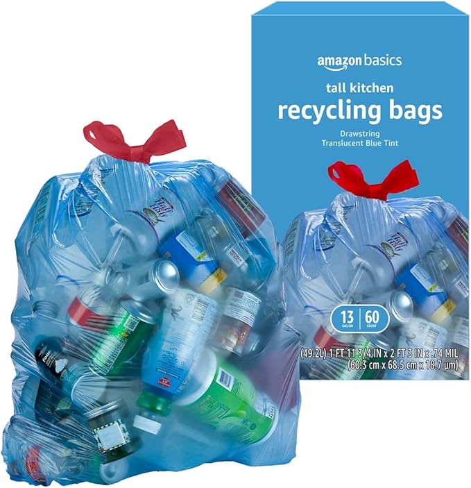 Amazon Basics Blue Recycling Trash Bags, 13 Gallon