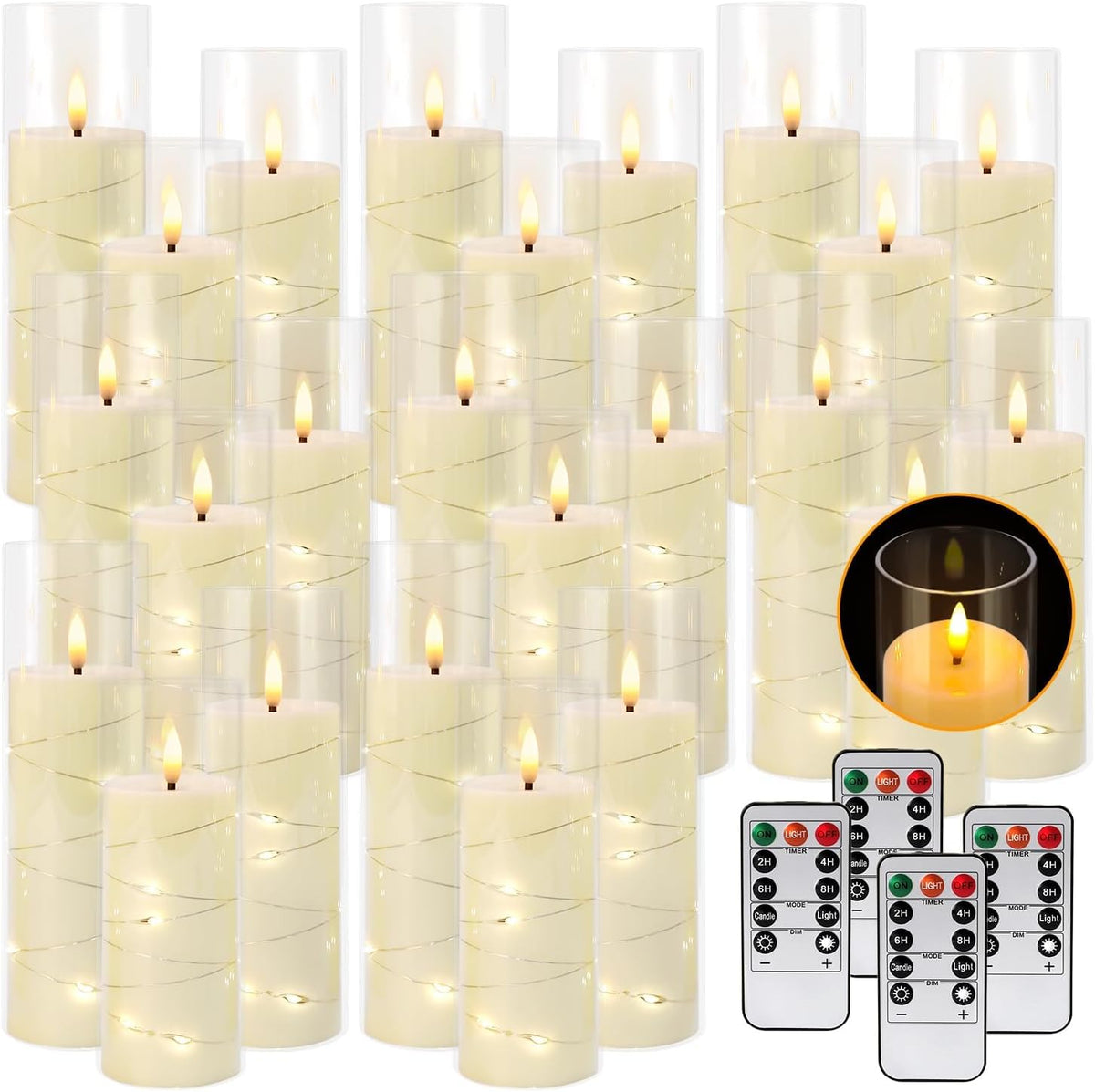 YOROXRG 24 Pack Christmas Decoration Flickering Flameless Candles,Battery Operated Candles,LED String Lights LED Candles for New Year, Home Decor, Parties,Wedding(D2.2 xH 5" 6" 7") (Ivory)