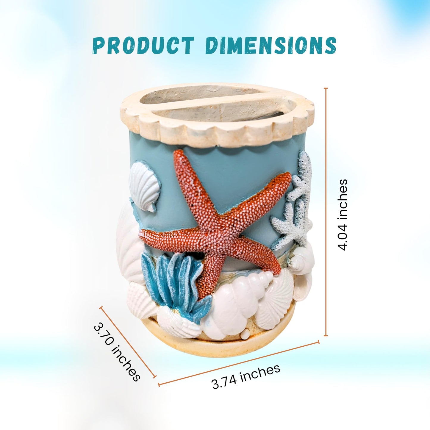 Seaside Splendor Toothbrush Holder – Beautifully Detailed 3D Ocean Elements, Seashells, Starfish, Premium Resin for Coastal Bathrooms, Guest Baths, Beach-Themed Décor, and Nautical Home Accessories