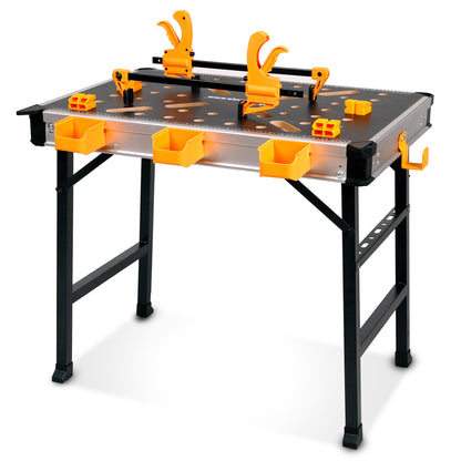 WORKESS Portable Workbench 1000Lbs Capacity Heavy Duty Folding Work Table with 2 Quick Clamps, 4 Bench Dogs, 3 Tool Boxes for Garage Easy Storage