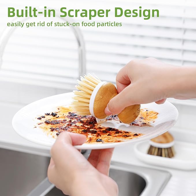SUBEKYU Dish Brush, Bamboo Dish Scrubber Brush Set