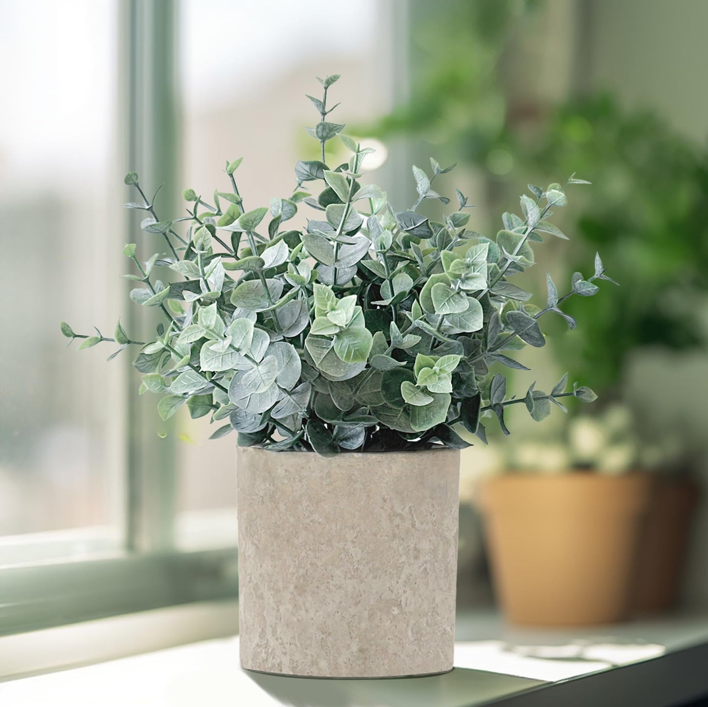 MIXROSE 3 Pack Eucalyptus Fake Plants in Pot, Artificial Plants Indoor Greenery Small Faux Plants for Bathroom Shelf Room Desk Home Office Coffee Table Farmhouse Decor