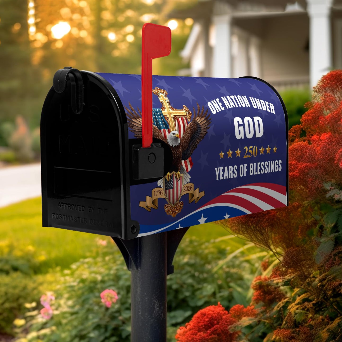 Ancordivo 4th of July Patriotic Mailbox Covers Magnetic Standard Size 21 x 18 Inch 250th Anniversary 1776-2026 One Nation Under God Mailbox Wraps Post Letter Box Cover for Garden Yard Decor