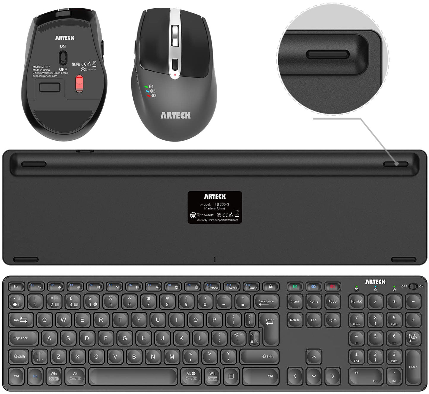 Arteck Universal Multi-Device Bluetooth Keyboard and Mouse Full Size Wireless Bluetooth Keyboard and Ergonomic Mouse Set for Windows, iOS, Android, Computer Desktop PC Laptop iPad Tablet Smartphone