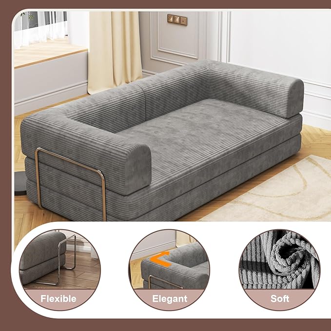 Garvee 78" Convertible Sleeper Sofa Bed, Plush Corduroy Futon Loveseat