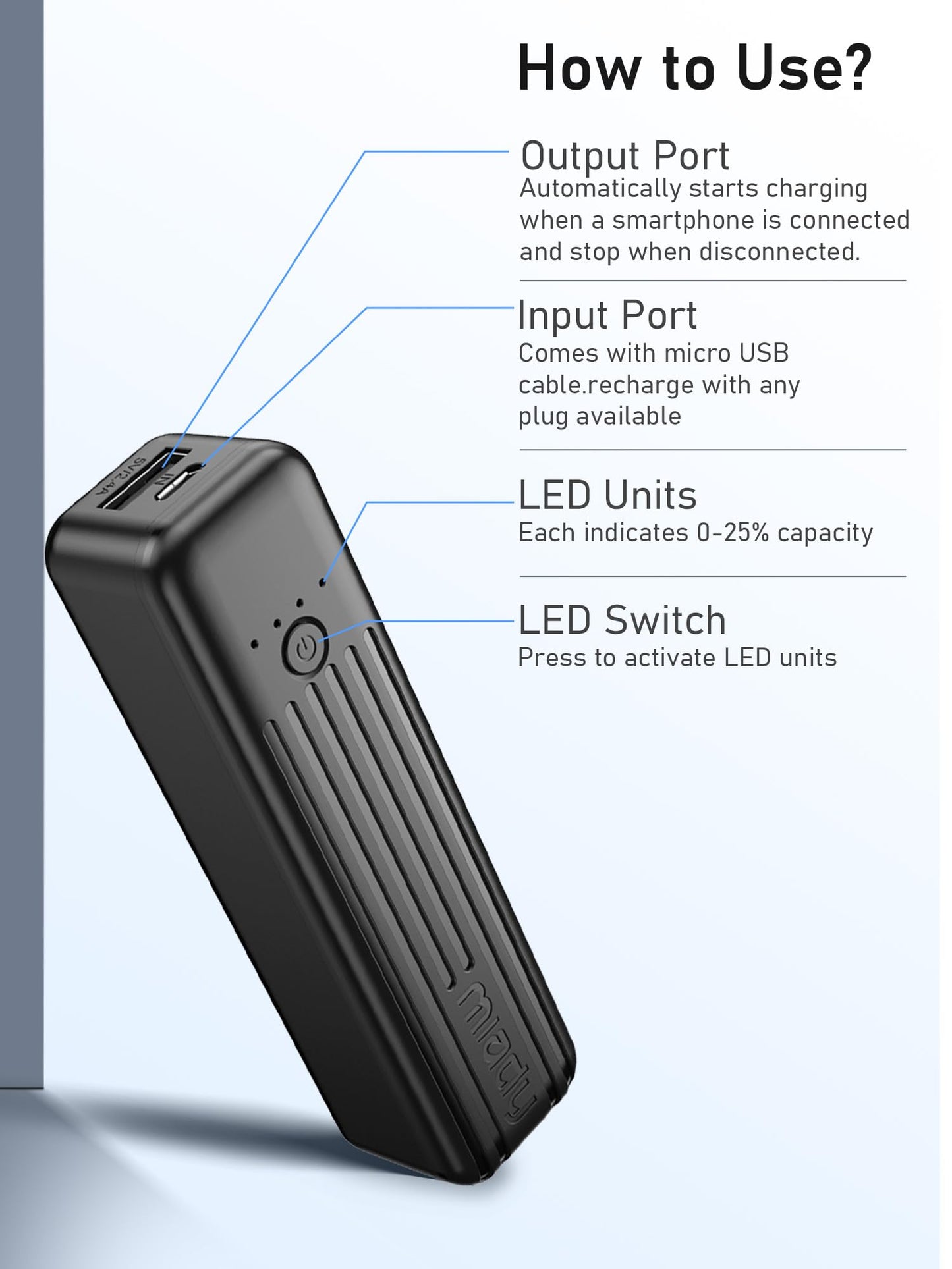 Miady 2-Pack Small Portable Charger, 5000mAh Mini Battery Pack 3.45oz Lightweight Power Bank 5V/2.4A Output & 5V/2A Input Compatible with iPhone, Galaxy, Android etc