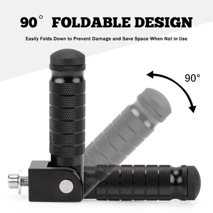 XINGWU M8 Motorcycle Foot Pegs 90 Degree Foldable Bike Pegs CNC Anti-Skid Universal for Super 73 Yamaha Honda Suzuki Aprilia Electric Car Motorbike Scooter Mini Bike Ebike Dirt Bike Go Kart (Black)