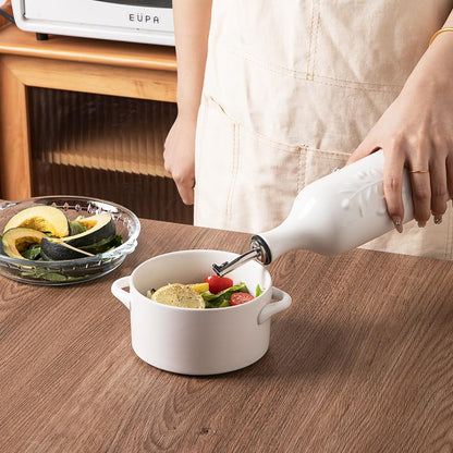 Sweejar Large Olive Oil Dispenser Bottle with Spout, 24 Oz Ceramic Oil Dispenser for Kitchen, Relief Opaque Oil Cruet, Oil Container for Cooking, EVOO, Avocado Oil, Vinegar, Pack of 1 (White)